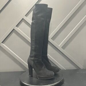 Stuart Weitzman Boots Women's Sz 10M Black Suede Knee High Platform Block Heel